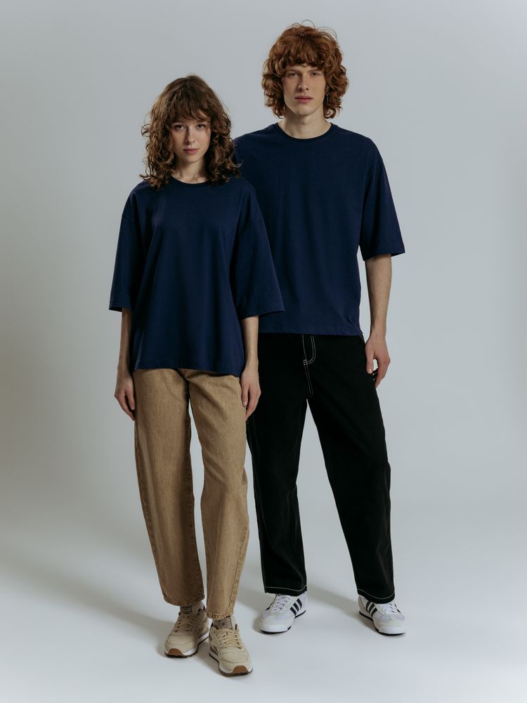 Футболка оверсайз унисекс Base Space, темно-синяя — изображение 15