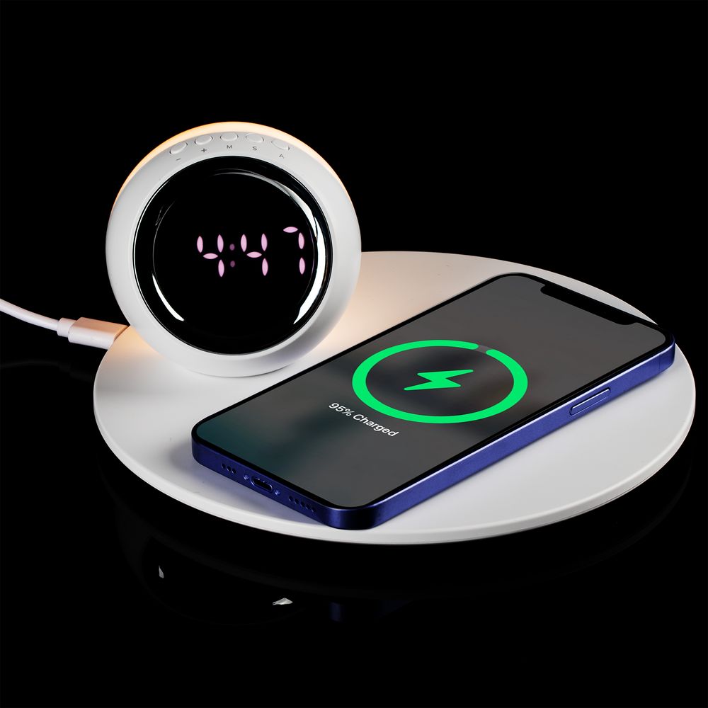 Станция беспроводной зарядки с часами и подсветкой GlobeBee, белая — изображение 10