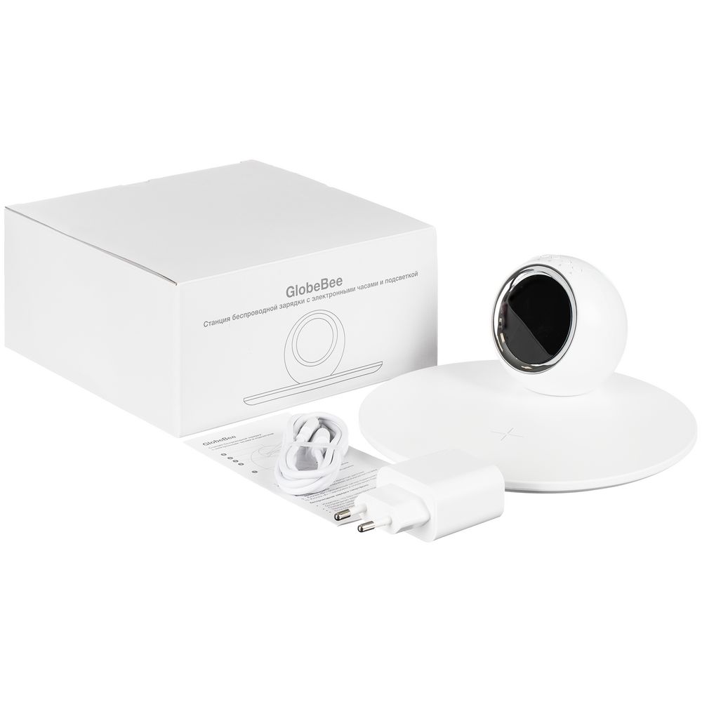 Станция беспроводной зарядки с часами и подсветкой GlobeBee, белая — изображение 9