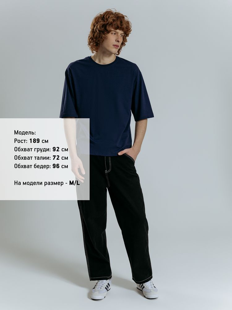 Футболка оверсайз унисекс Base Space, темно-синяя — изображение 6