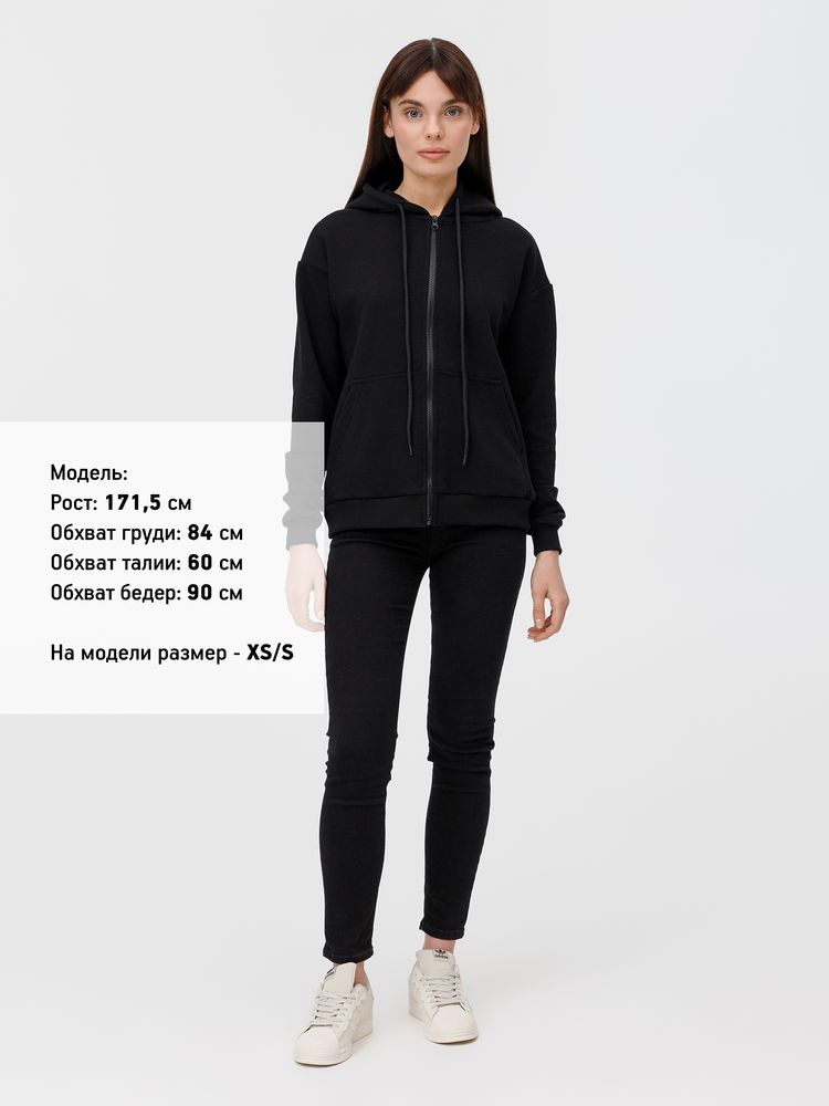 Толстовка унисекс оверсайз на молнии Zippy Terry, черная — изображение 12
