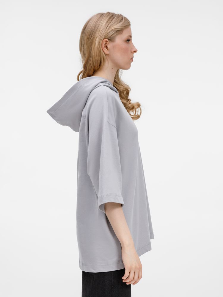 Футболка оверсайз унисекс с капюшоном Neofit, светло-серая — изображение 11