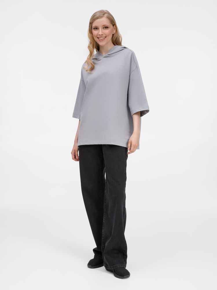 Футболка оверсайз унисекс с капюшоном Neofit, светло-серая — изображение 13