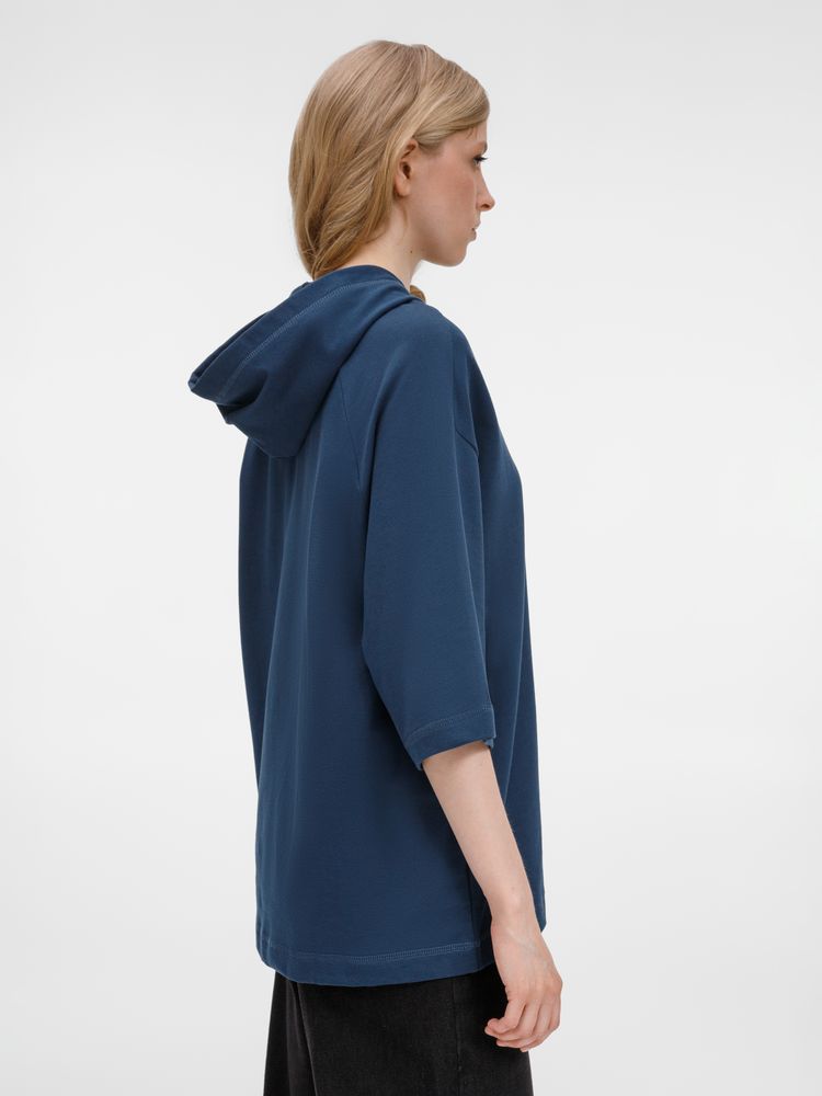 Футболка оверсайз унисекс с капюшоном Neofit, темно-синяя — изображение 15