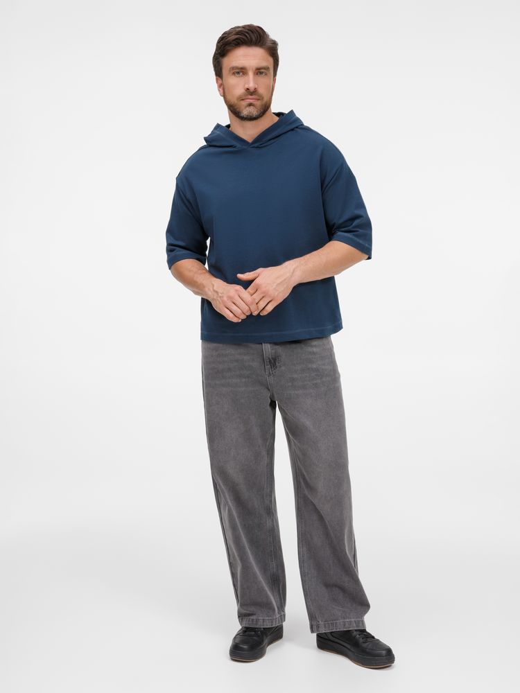 Футболка оверсайз унисекс с капюшоном Neofit, темно-синяя — изображение 13