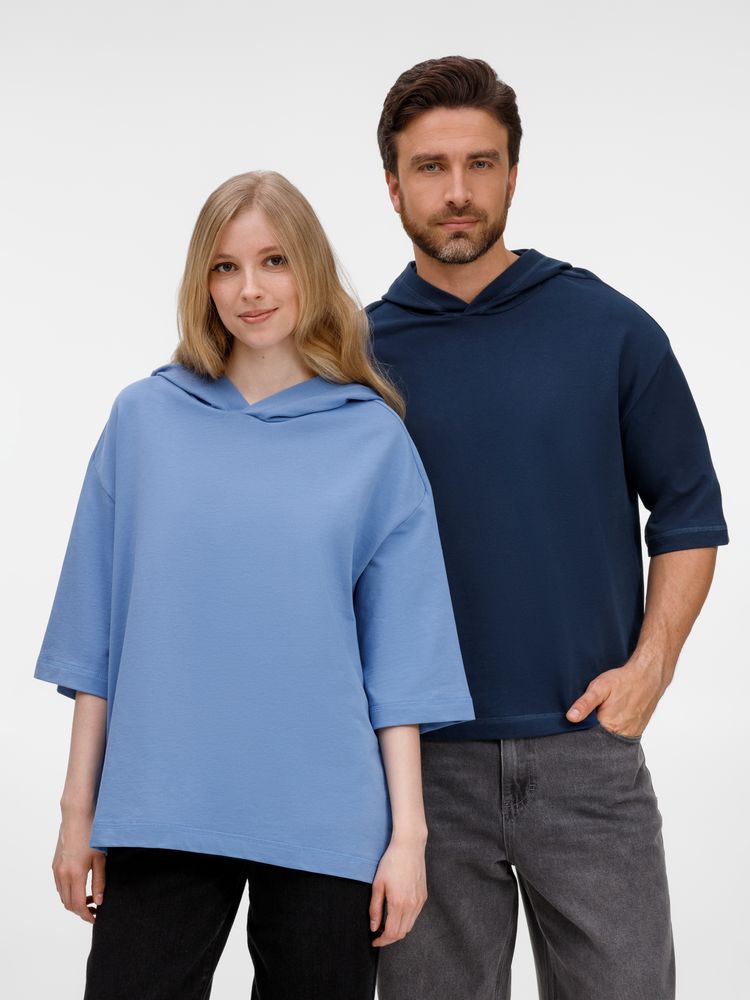 Футболка оверсайз унисекс с капюшоном Neofit, темно-синяя — изображение 18