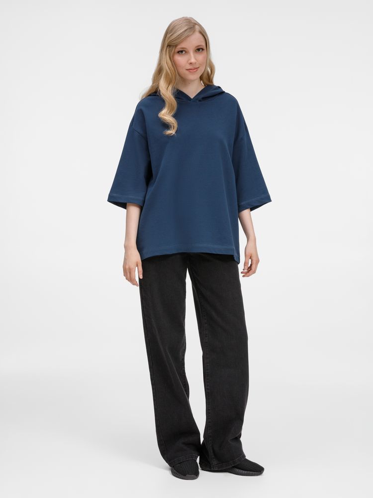 Футболка оверсайз унисекс с капюшоном Neofit, темно-синяя — изображение 17