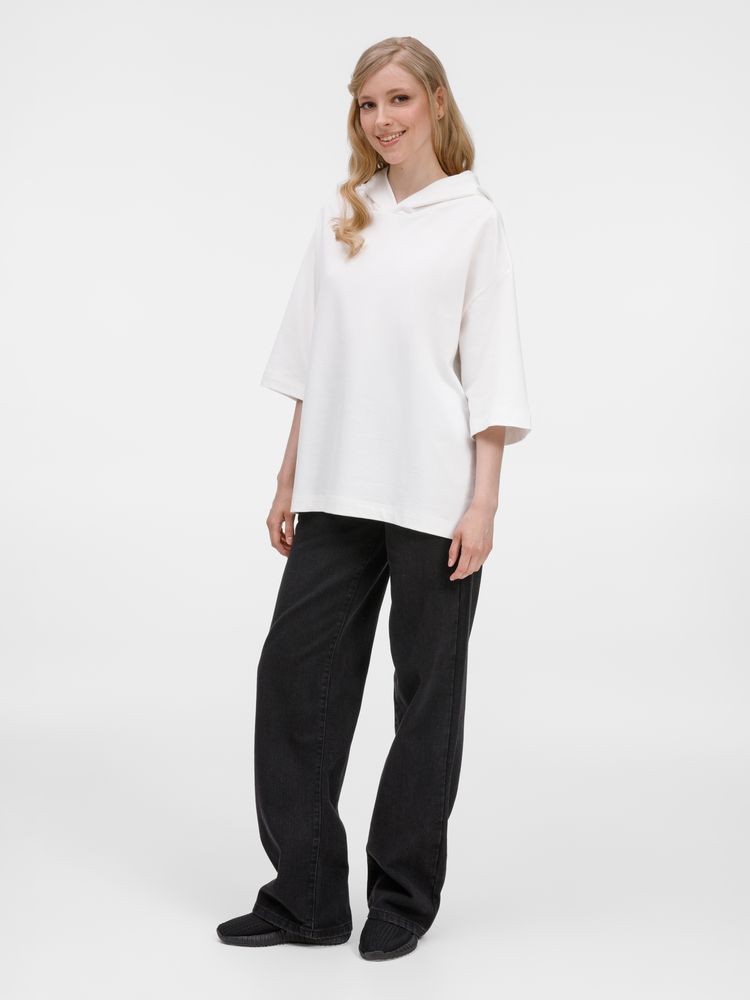 Футболка оверсайз унисекс с капюшоном Neofit, молочно-белая — изображение 13