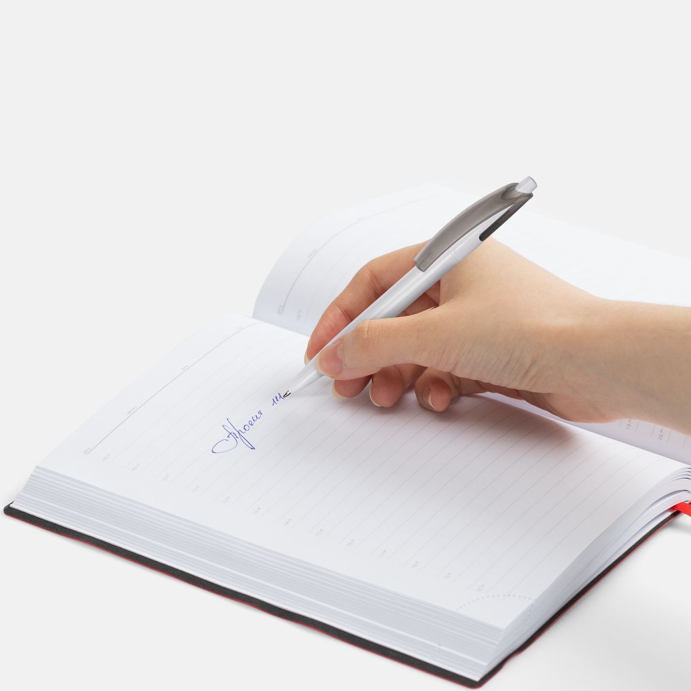 Ручка шариковая Bento, белая с серым — изображение 6