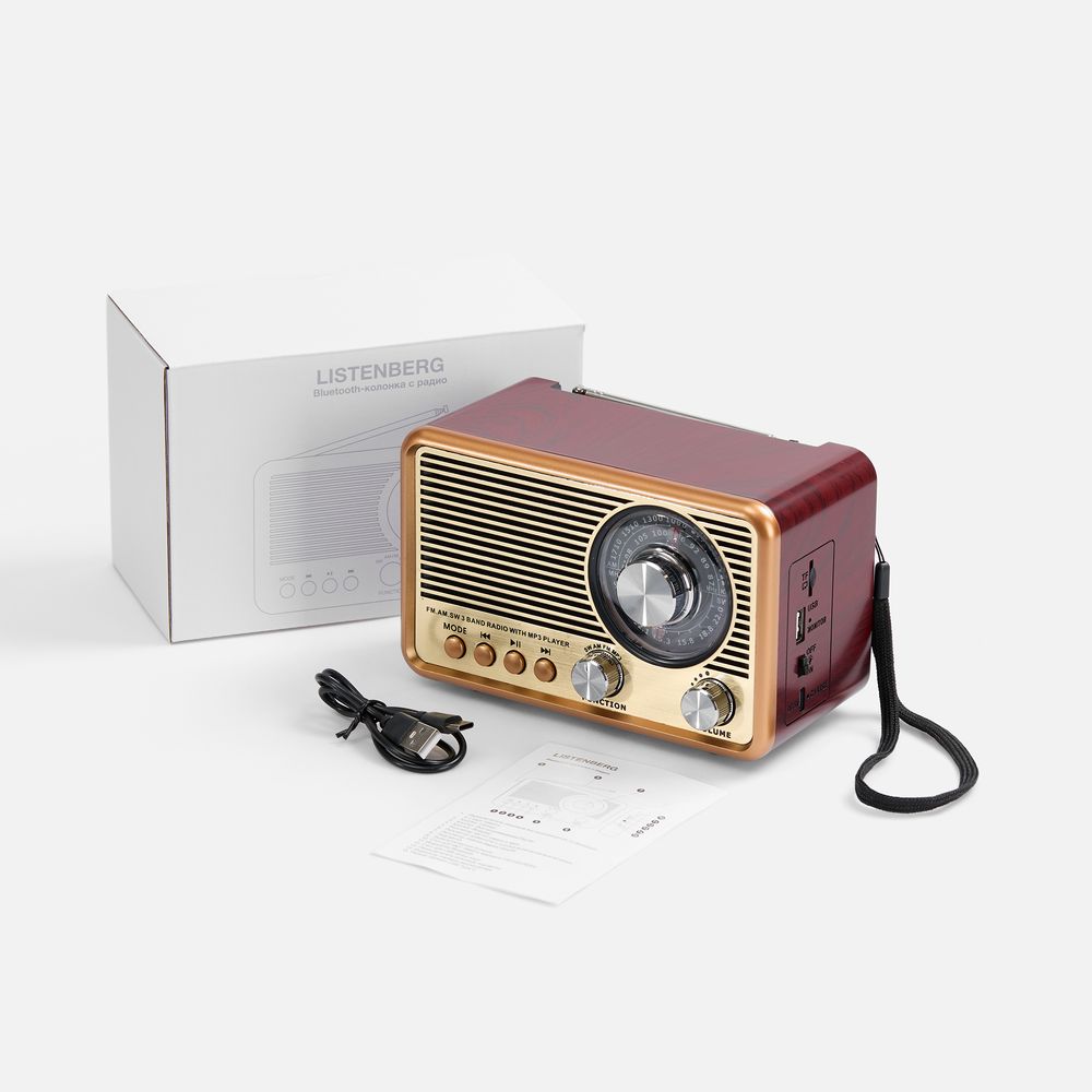 Bluetooth-колонка с радио Listenberg, коричневая — изображение 9