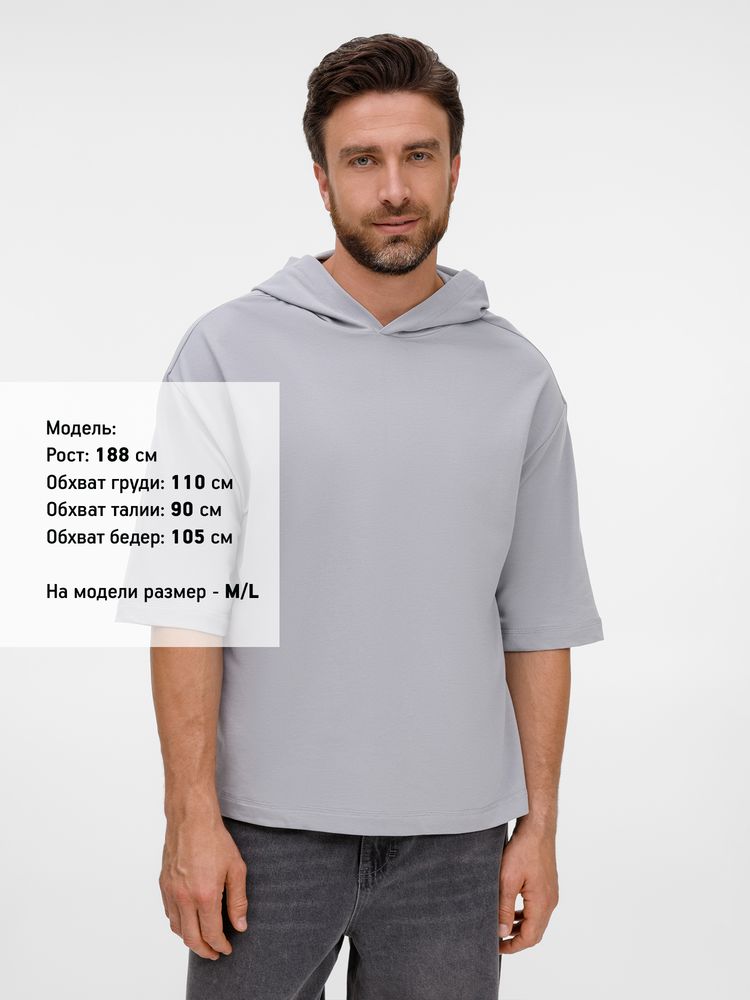 Футболка оверсайз унисекс с капюшоном Neofit, светло-серая — изображение 14