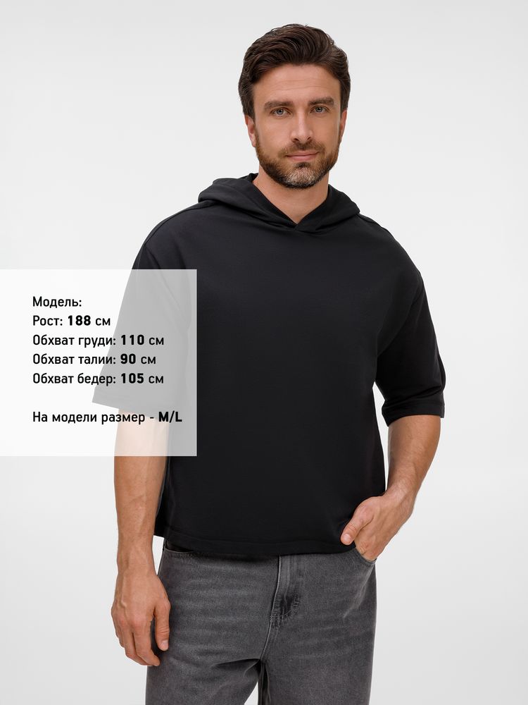 Футболка оверсайз унисекс с капюшоном Neofit, черная — изображение 10