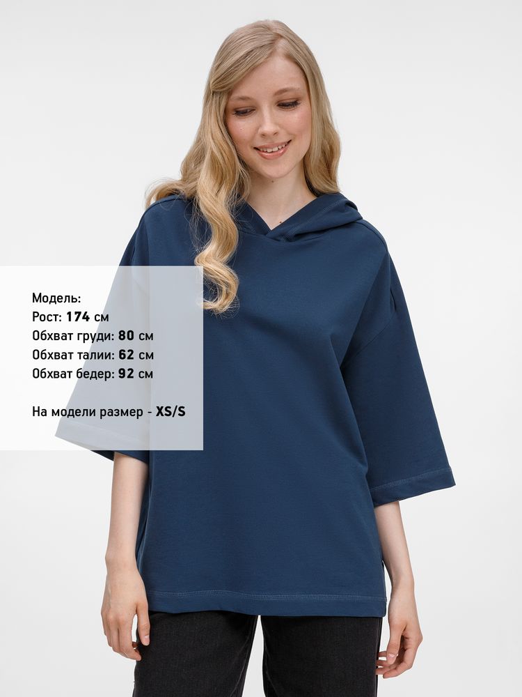 Футболка оверсайз унисекс с капюшоном Neofit, темно-синяя — изображение 14