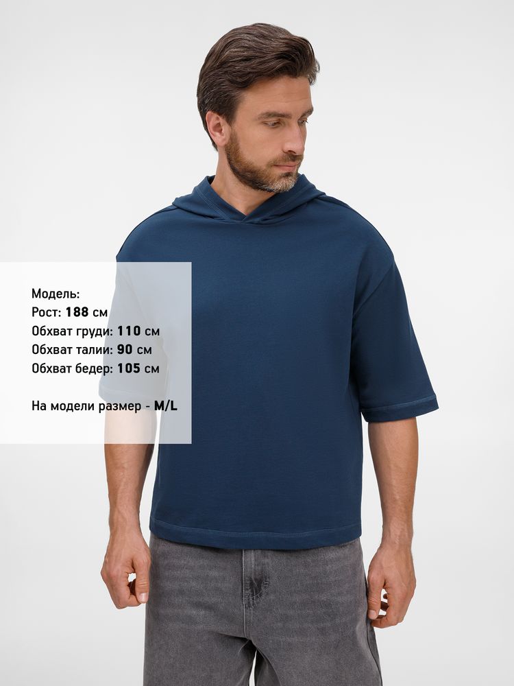Футболка оверсайз унисекс с капюшоном Neofit, темно-синяя — изображение 10