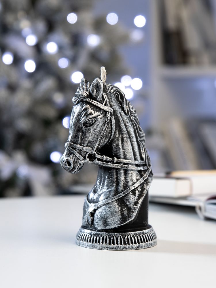 Свеча фигурная «Бюст лошади», серебристая — изображение 5