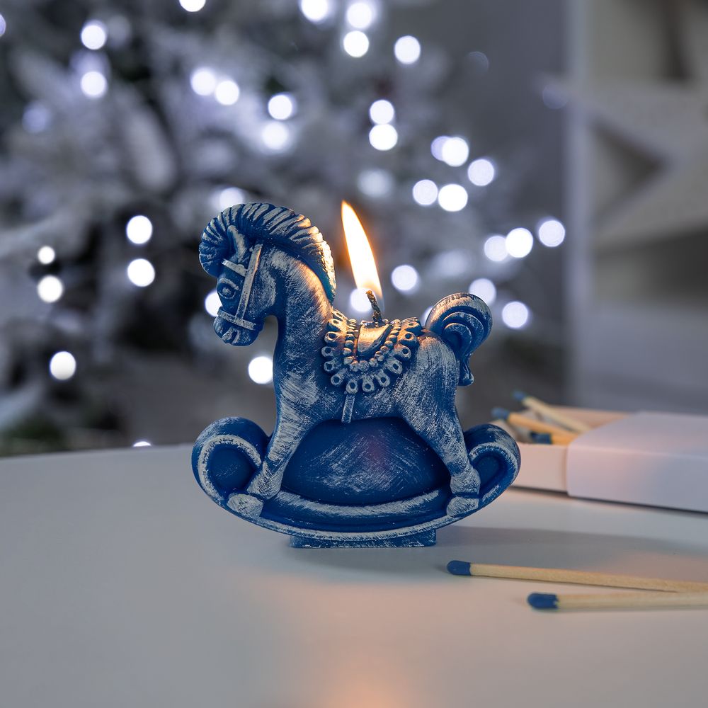 Свеча фигурная «Лошадка-качалка», синяя — изображение 6