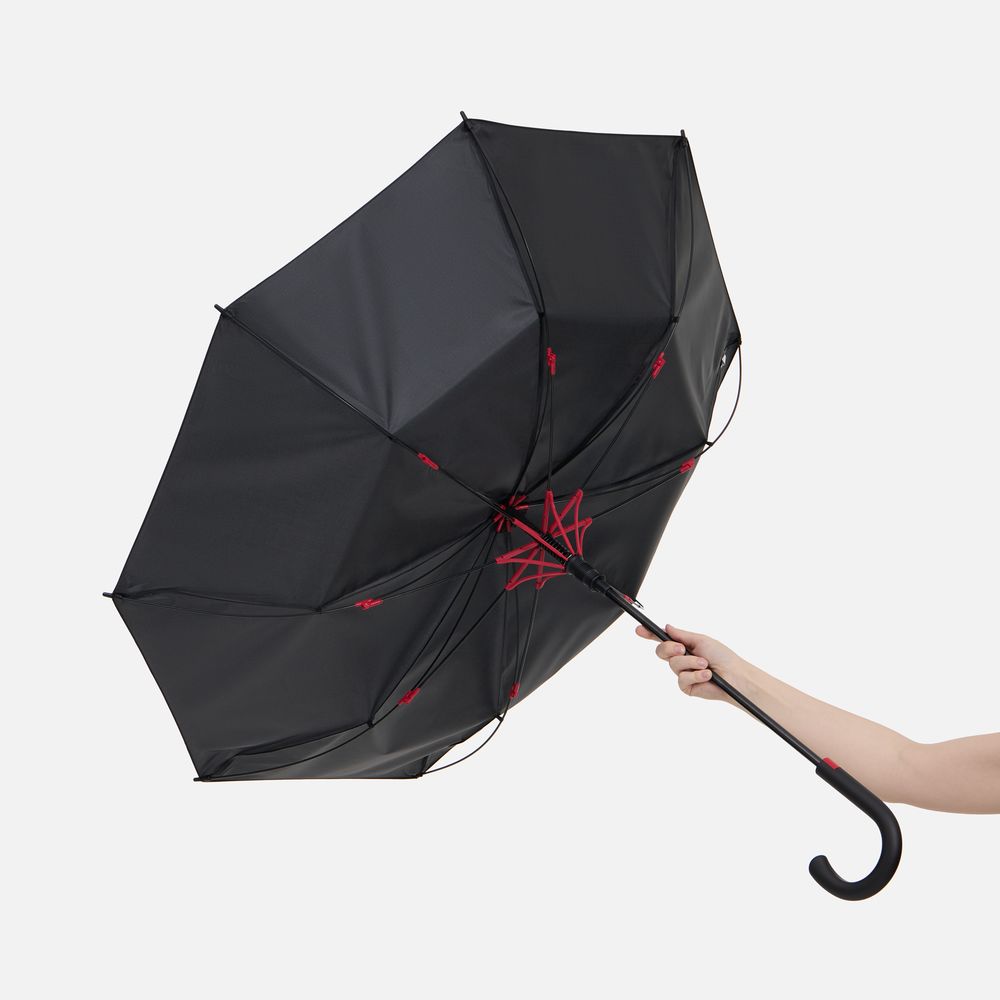 Зонт-трость Hidecolor с цветными спицами, черный с красным — изображение 8