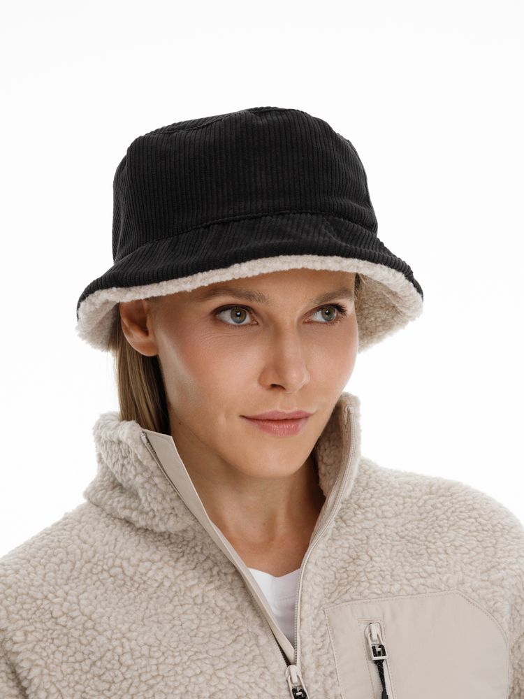 Панама Bucket двусторонняя утепленная, темно-серая с бежевым — изображение 7