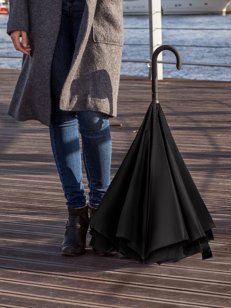 Зонт наоборот Style, трость, черный — изображение 11