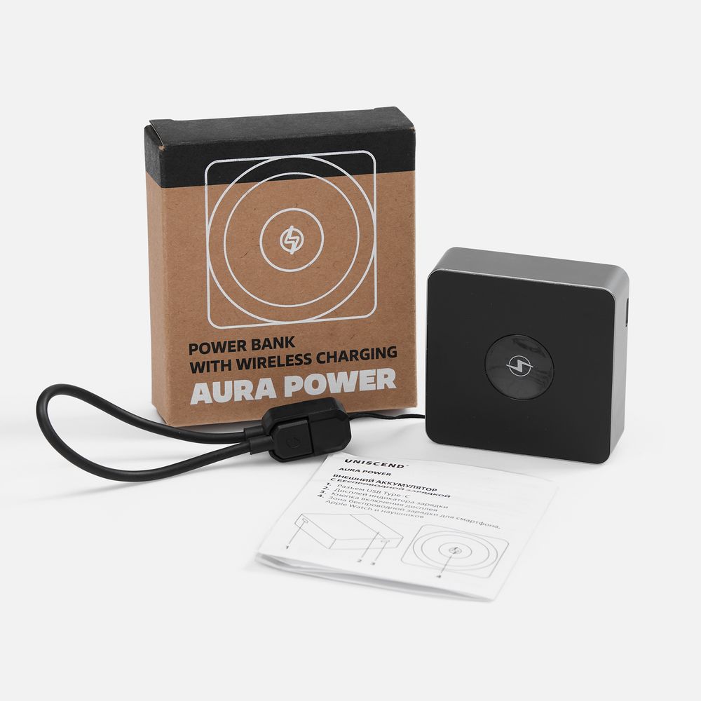 Внешний аккумулятор с беспроводной зарядкой Aura Power 5000 мАч, серый — изображение 9