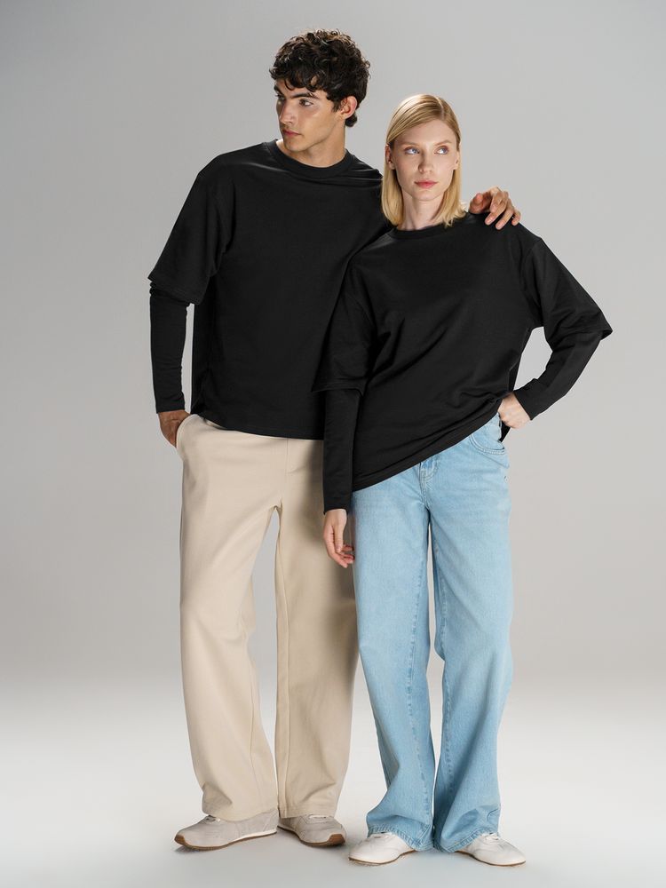 Футболка оверсайз с двойным рукавом Kosmos, черная — изображение 10