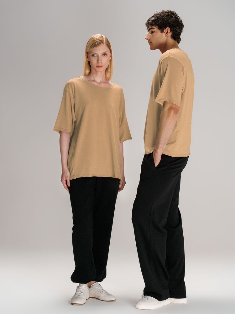 Футболка оверсайз унисекс Vozduh, бежевая — изображение 12