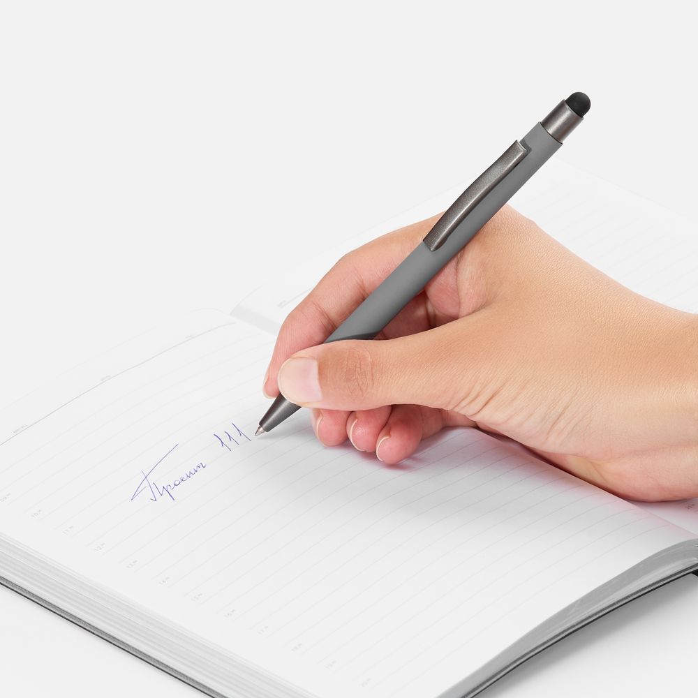 Ручка шариковая Atento Soft Touch со стилусом, серая — изображение 5