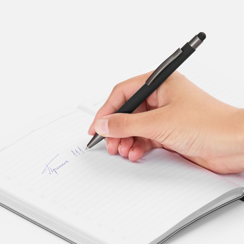 Ручка шариковая Atento Soft Touch Stylus со стилусом, черная — изображение 5