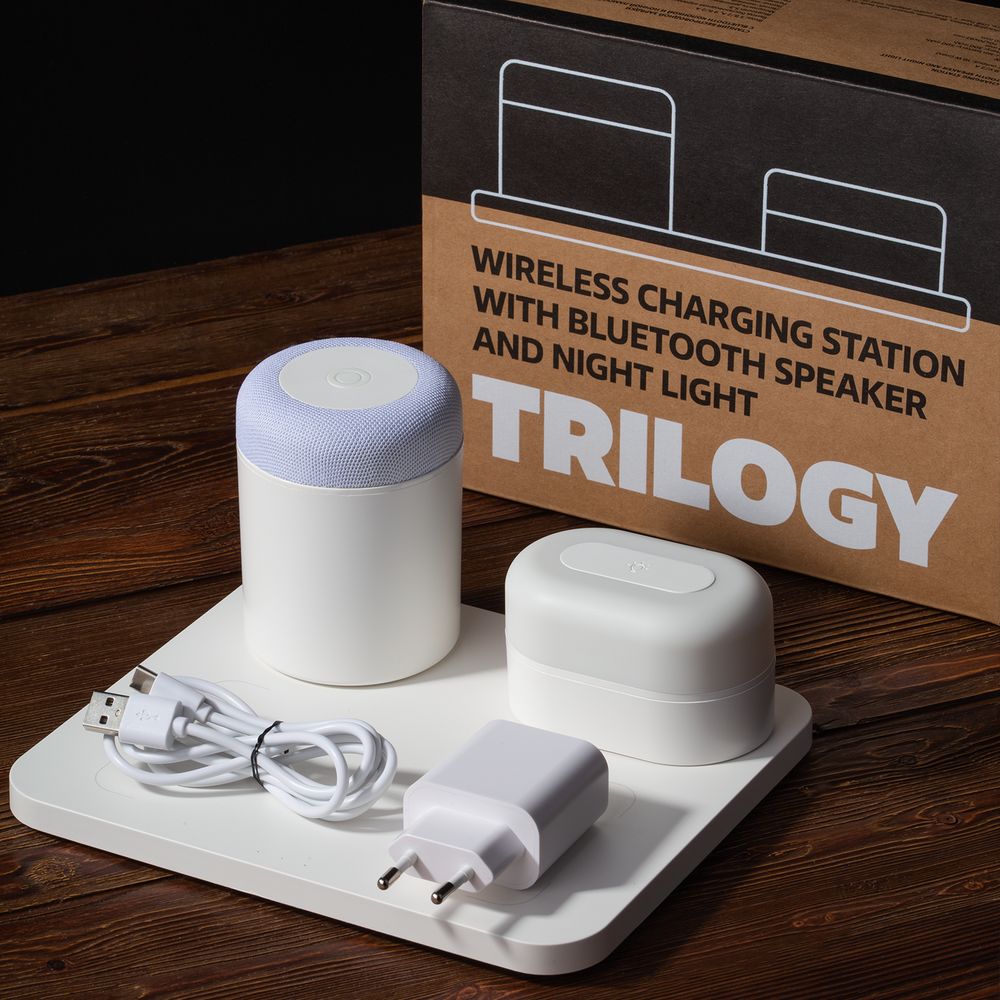 Станция беспроводной зарядки с колонкой и ночником Trilogy, белая — изображение 16