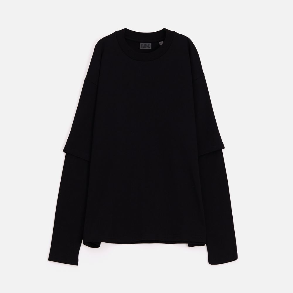 Футболка оверсайз с двойным рукавом Kosmos, черная — изображение 12