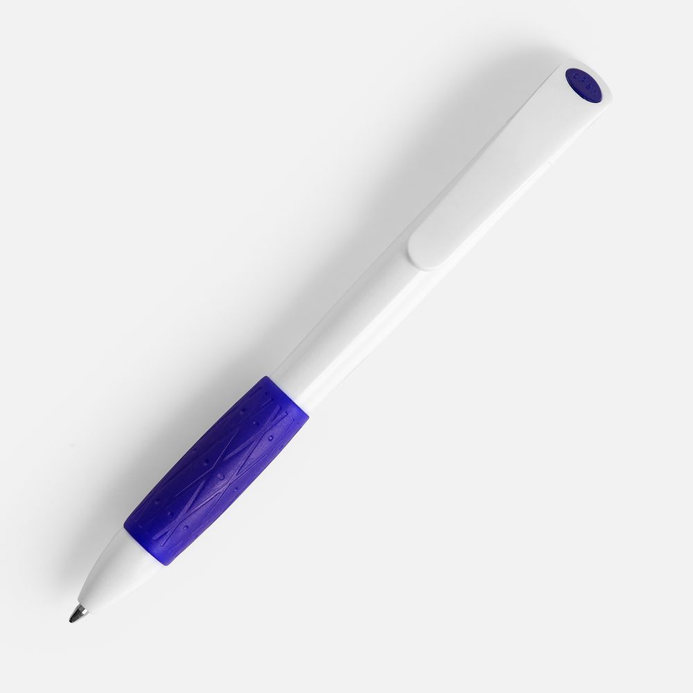 Ручка шариковая Grip, белая (молочная) с синим — изображение 3